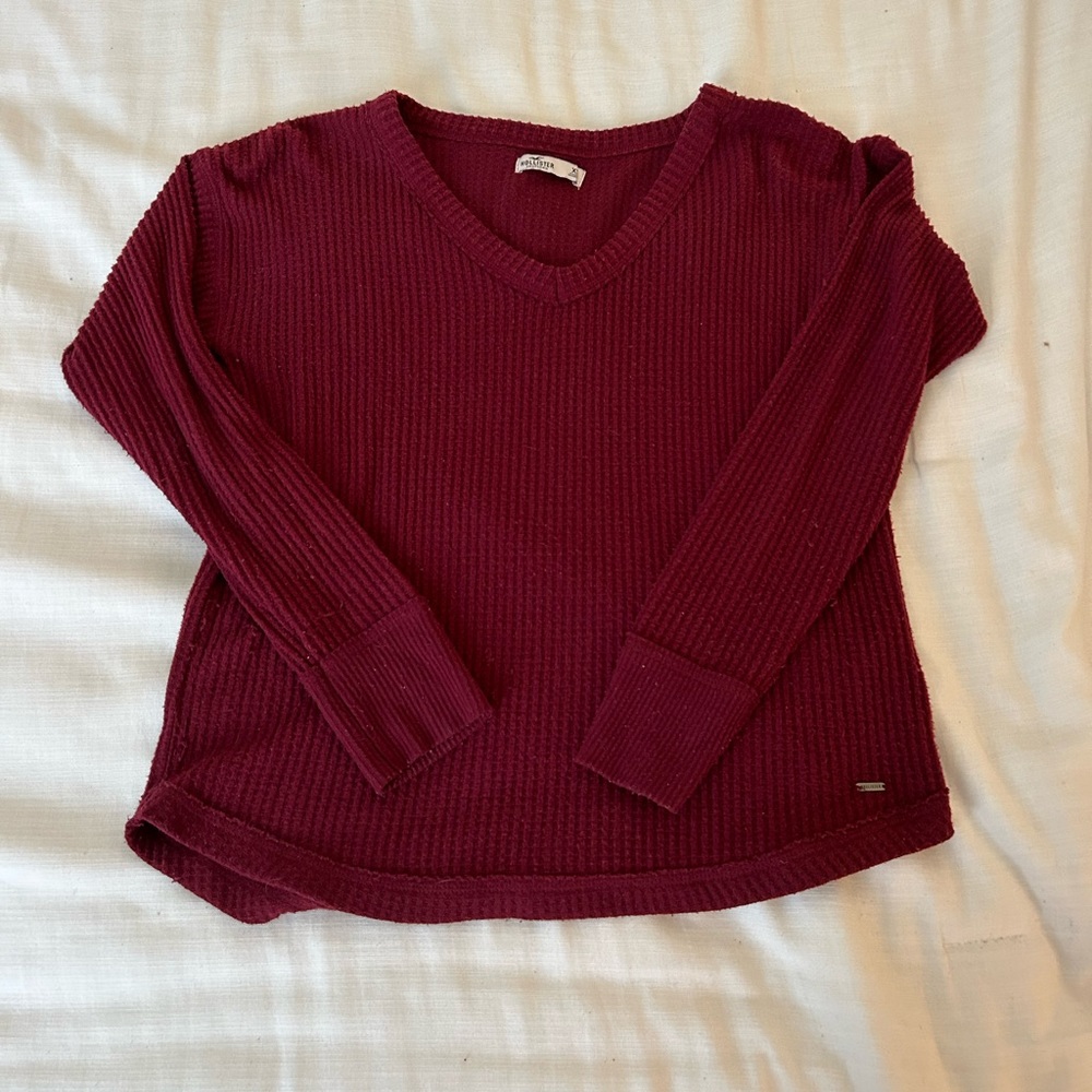 Hollister Oversized Maroon Sweater w/ V-Neck | Size XS